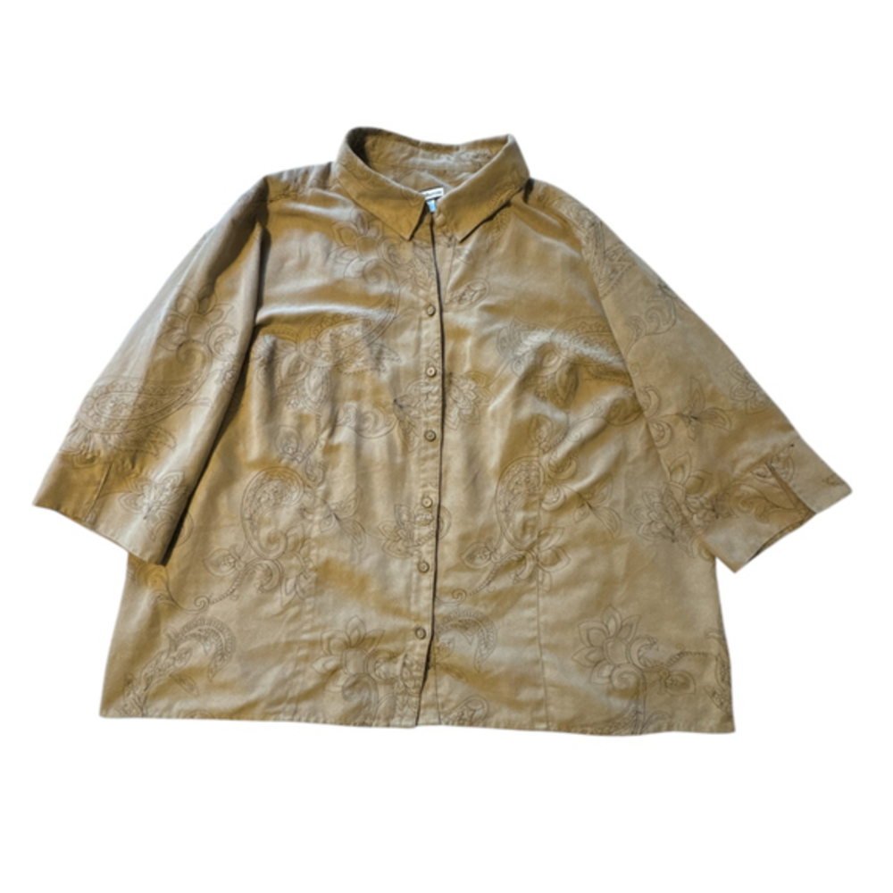 Croft & Barrow Button-Up Top Women’s 3X Beige Paisley Suede Feel